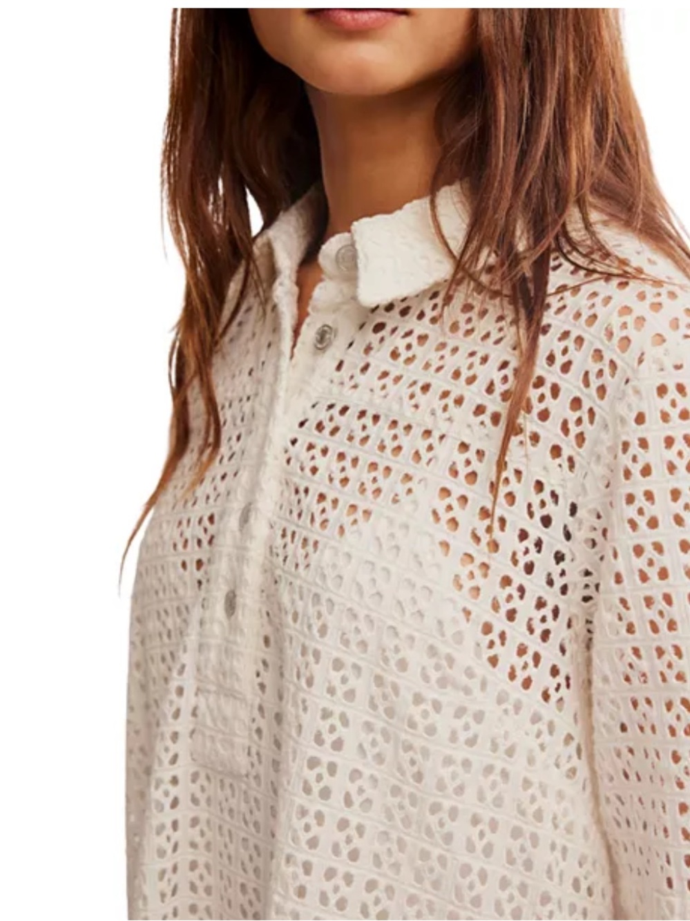 Free People Remino Eyelet Mini Shirt Dress Womens Sz. XL Beach Summer Boho - Picture 2 of 13